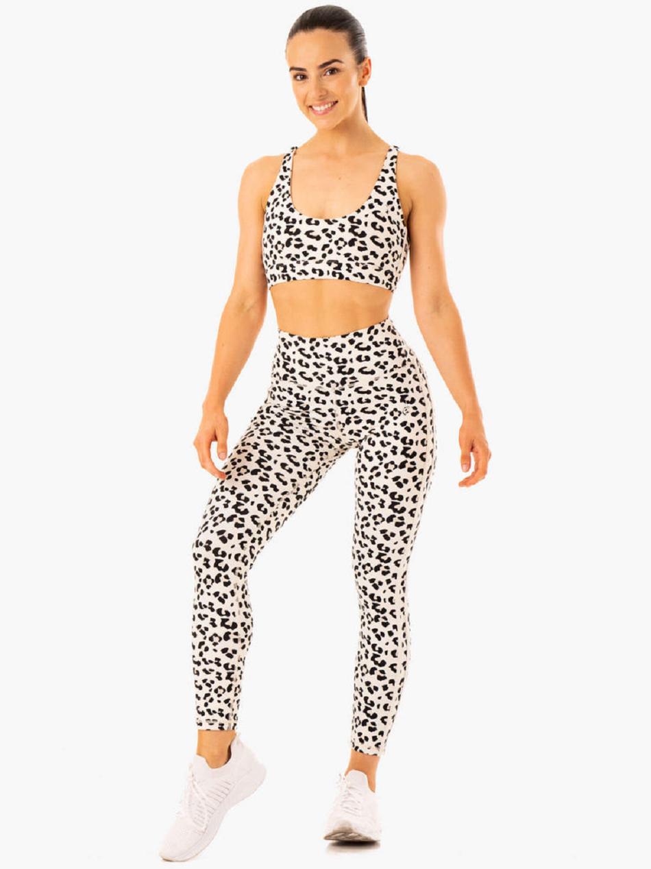 White / Leopard Women's Ryderwear Evolution Sports Bras | 118J32329