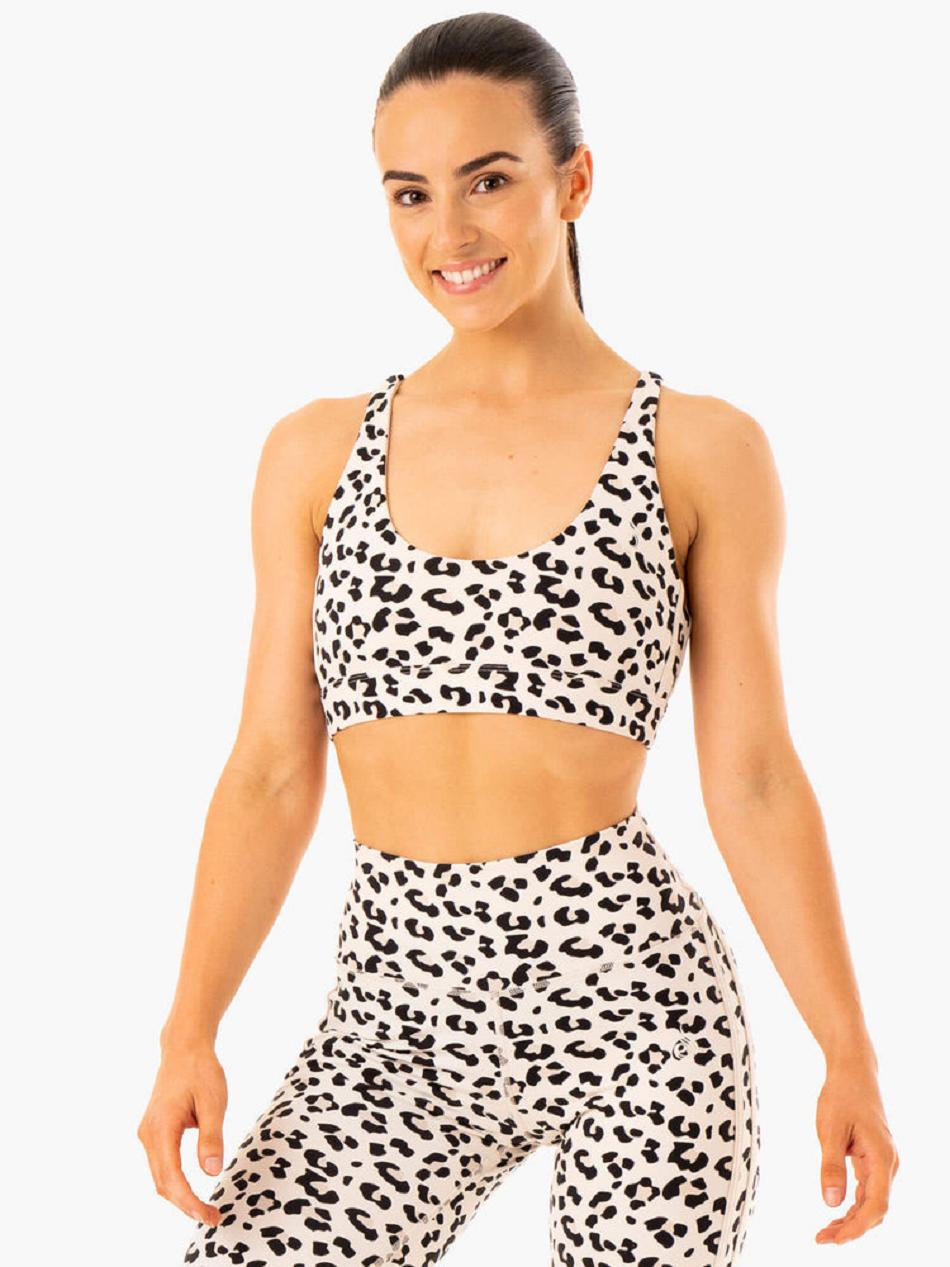 White / Leopard Women\'s Ryderwear Evolution Sports Bras | 118J32329