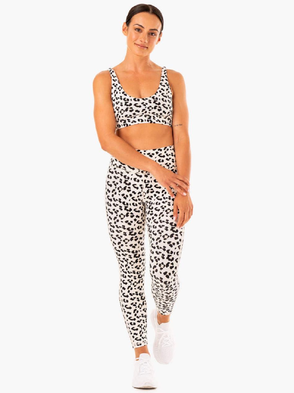 White / Leopard Women's Ryderwear Evolution High Waisted Scrunch Leggings | 90Y67217