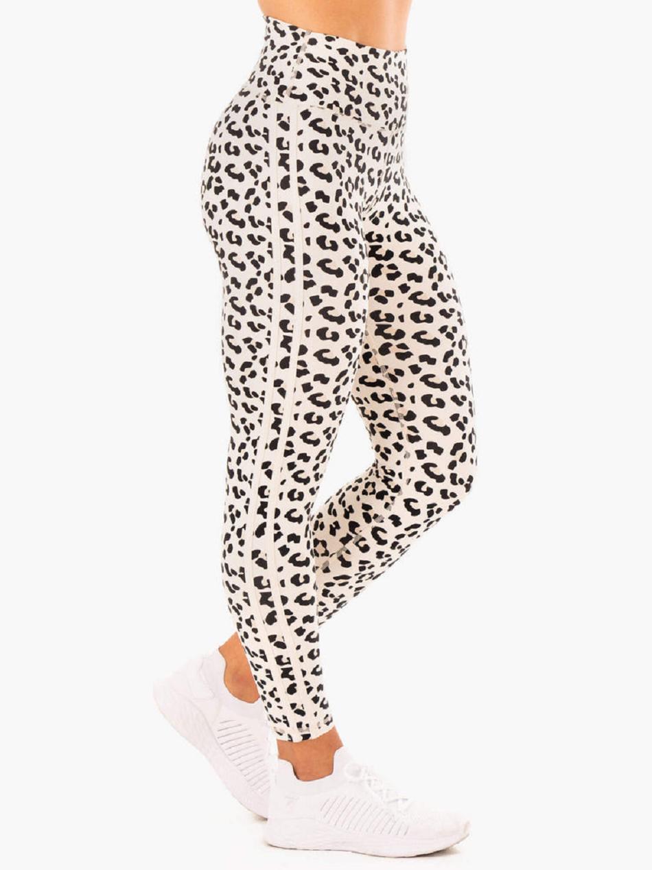 White / Leopard Women\'s Ryderwear Evolution High Waisted Scrunch Leggings | 90Y67217