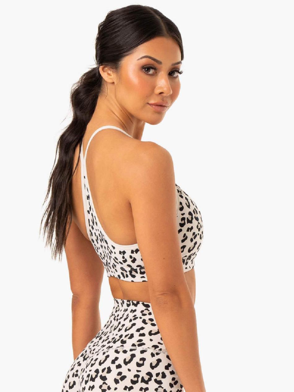 White / Leopard Women's Ryderwear Hybrid Sports Bras | 105T40674