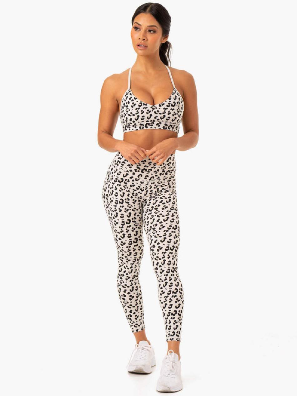 White / Leopard Women's Ryderwear Hybrid Sports Bras | 105T40674