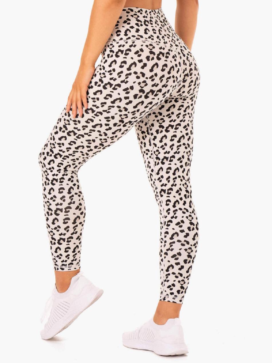 White / Leopard Women's Ryderwear Hybrid Full Length Leggings | FR3682500