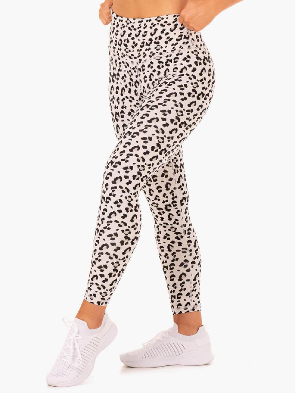 White / Leopard Women's Ryderwear Hybrid Full Length Leggings | FR3682500