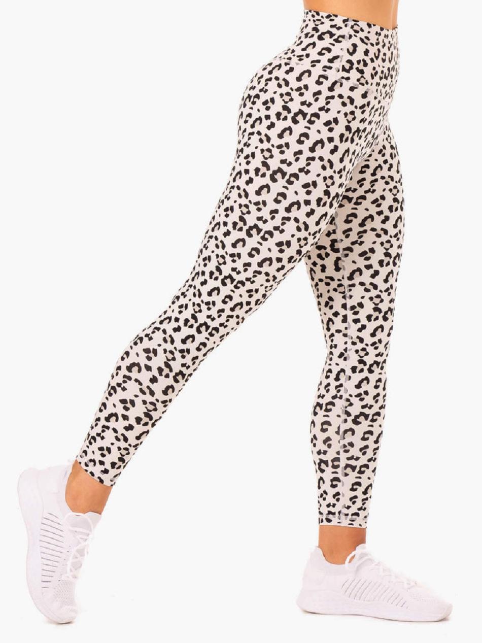 White / Leopard Women's Ryderwear Hybrid Full Length Leggings | FR3682500