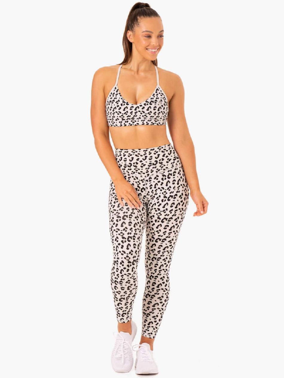 White / Leopard Women's Ryderwear Hybrid Full Length Leggings | FR3682500