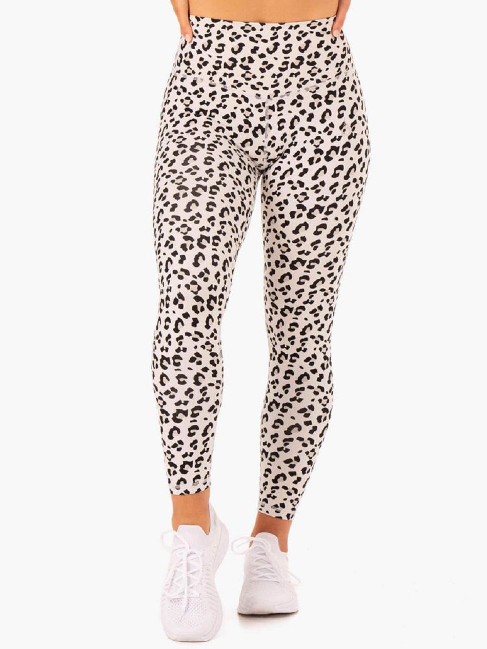 White / Leopard Women\'s Ryderwear Hybrid Full Length Leggings | FR3682500