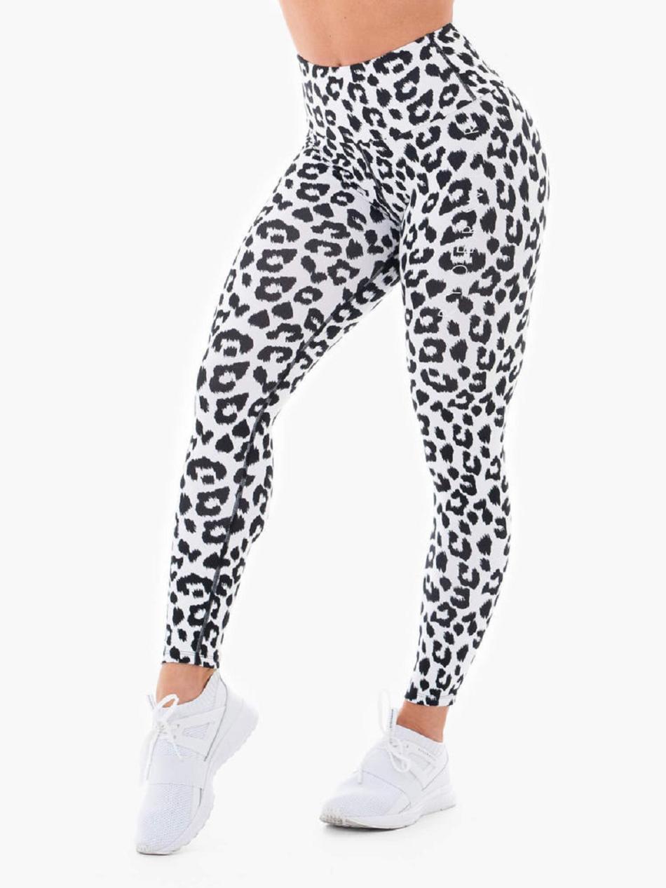 White / Leopard Women's Ryderwear Instincts Scrunch Bum Leggings | DF3637431