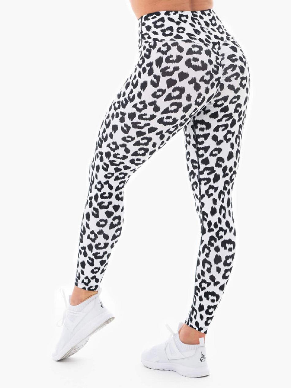 White / Leopard Women's Ryderwear Instincts Scrunch Bum Leggings | DF3637431