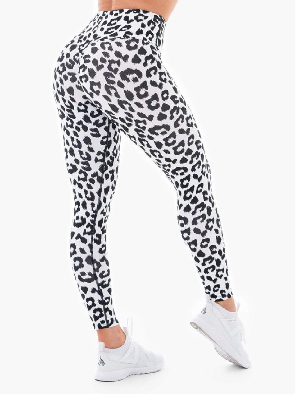 White / Leopard Women's Ryderwear Instincts Scrunch Bum Leggings | DF3637431