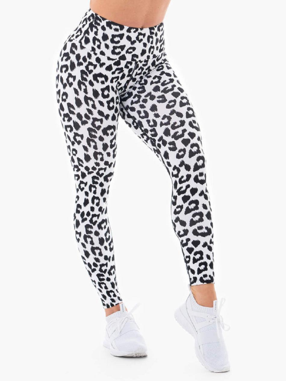 White / Leopard Women's Ryderwear Instincts Scrunch Bum Leggings | DF3637431