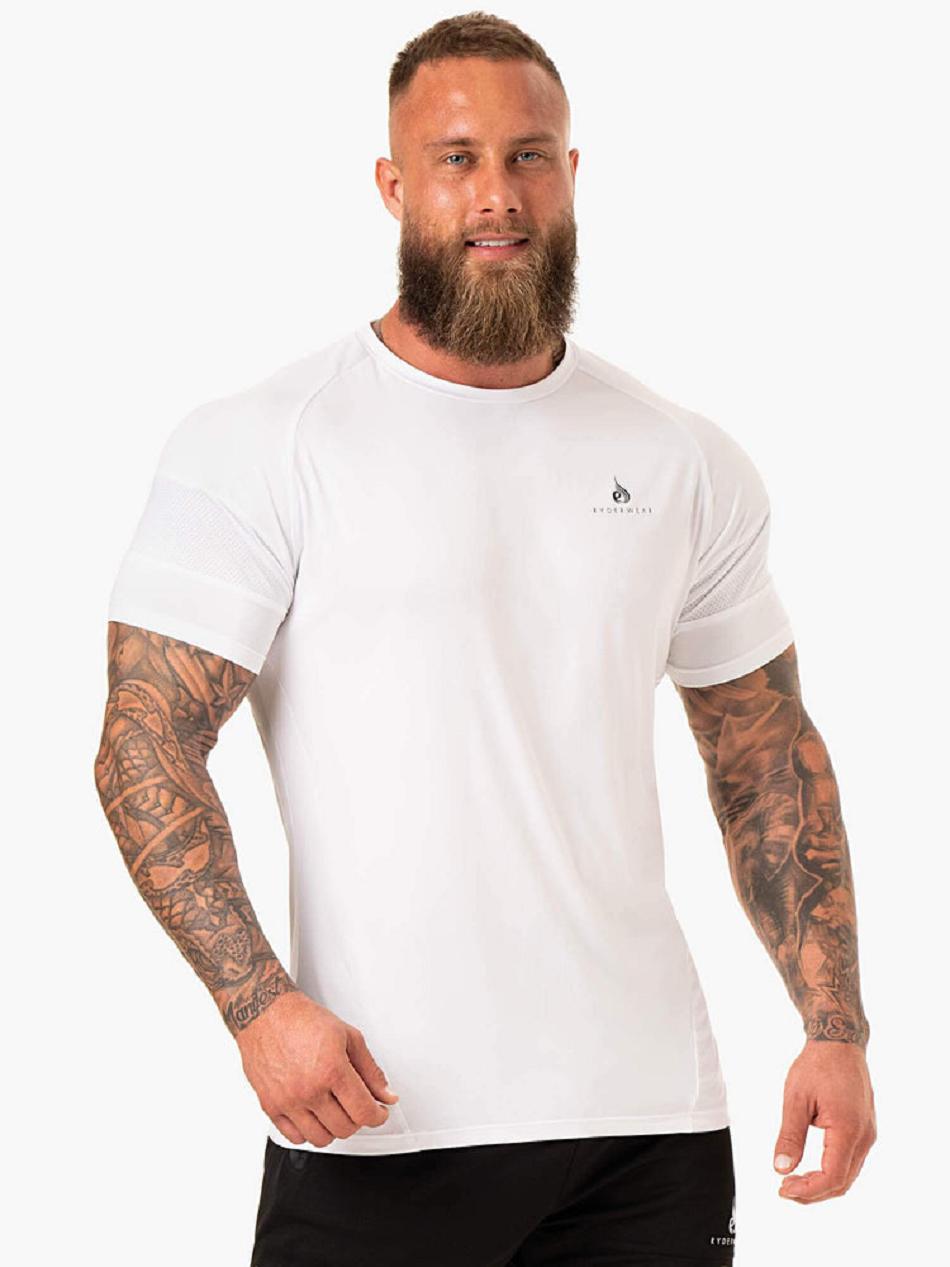 White Men's Ryderwear Action Mesh T-Shirt Top | MT8544851