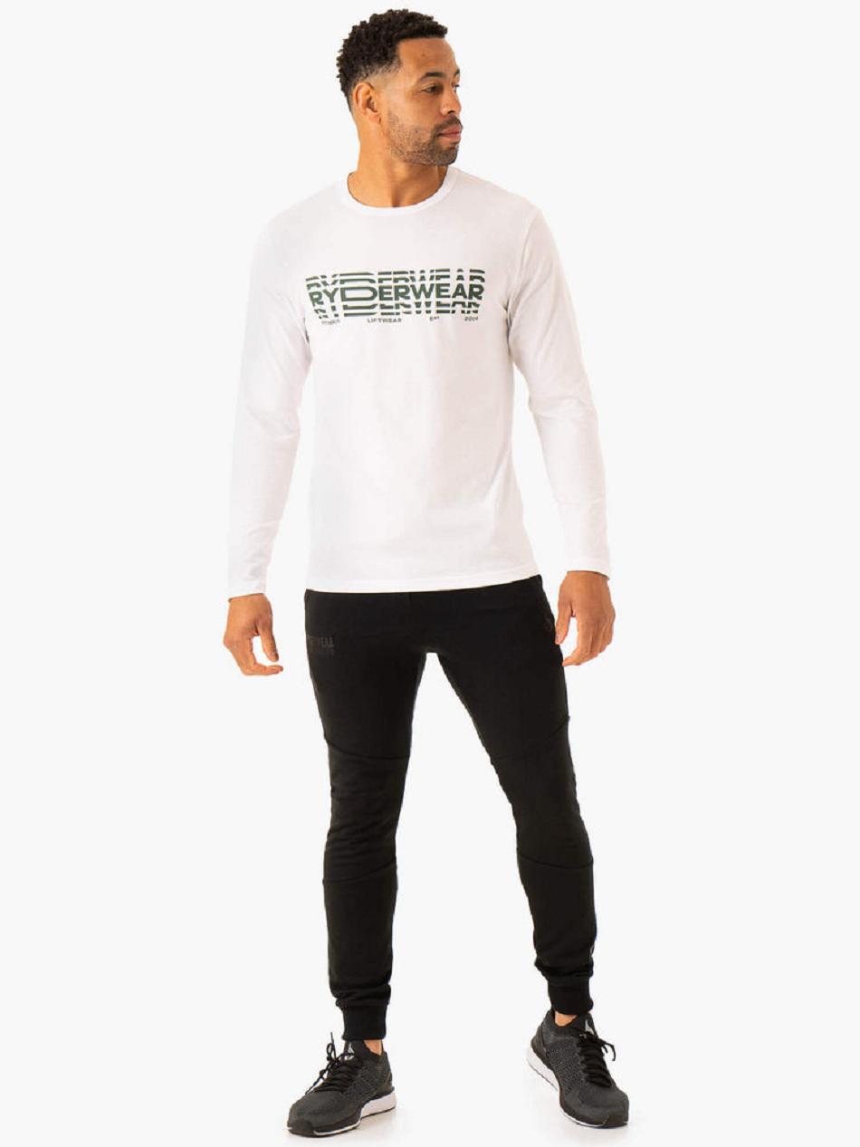 White Men's Ryderwear Graphic Long Sleeve T-Shirt Top | 94GA78924