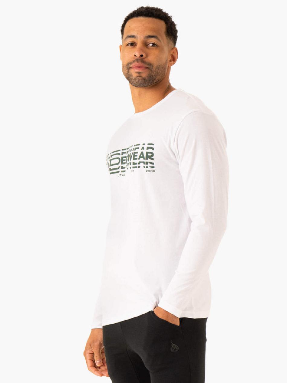 White Men's Ryderwear Graphic Long Sleeve T-shirt | MT8344092