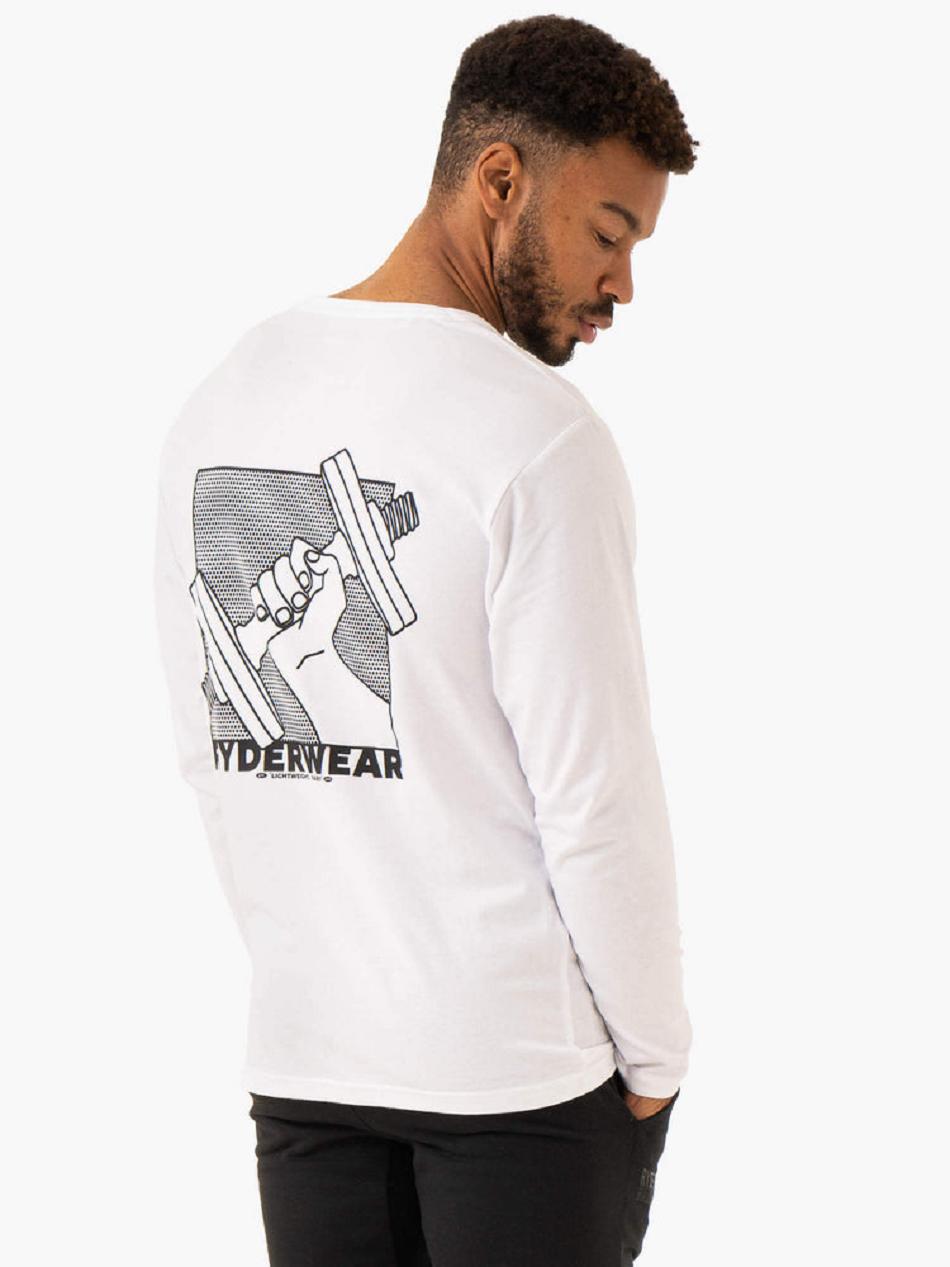 White Men's Ryderwear Lift Long Sleeve T-Shirt Top | 6D8726601