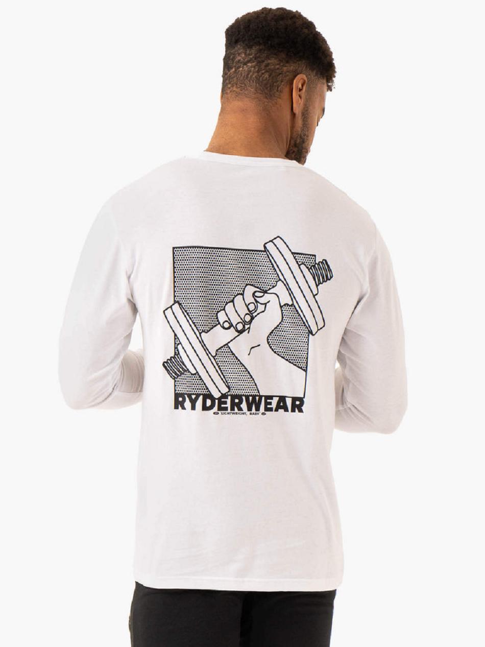 White Men\'s Ryderwear Lift Long Sleeve T-Shirt Top | 6D8726601