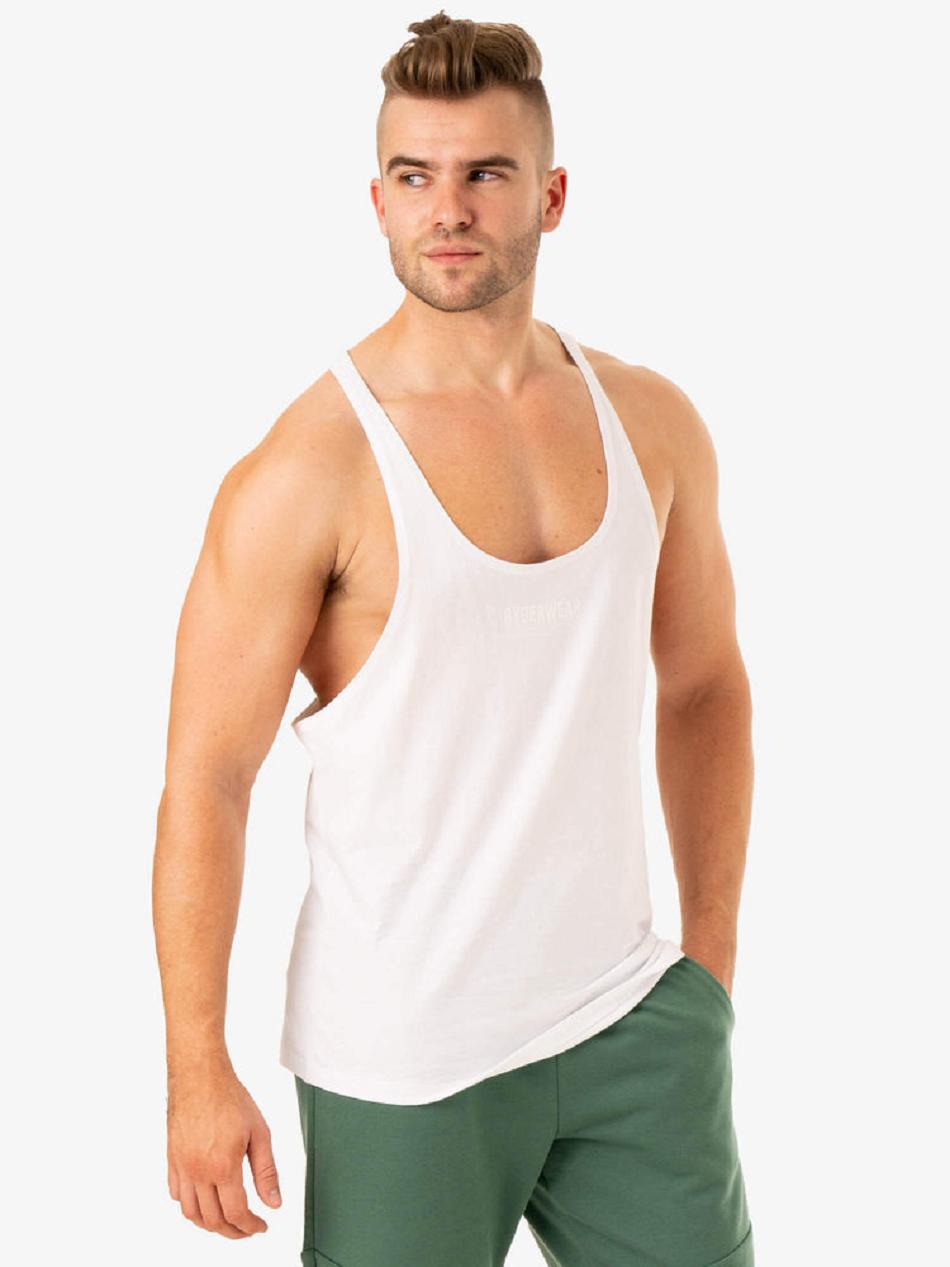 White Men's Ryderwear Limitless Stringer T-Back Tanks | 83SB30651