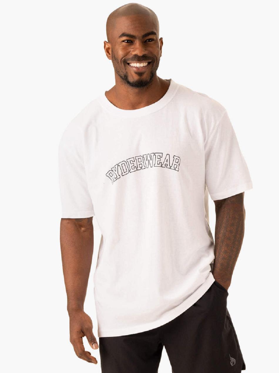 White Men\'s Ryderwear Oversized T-Shirt Top | NF8646687