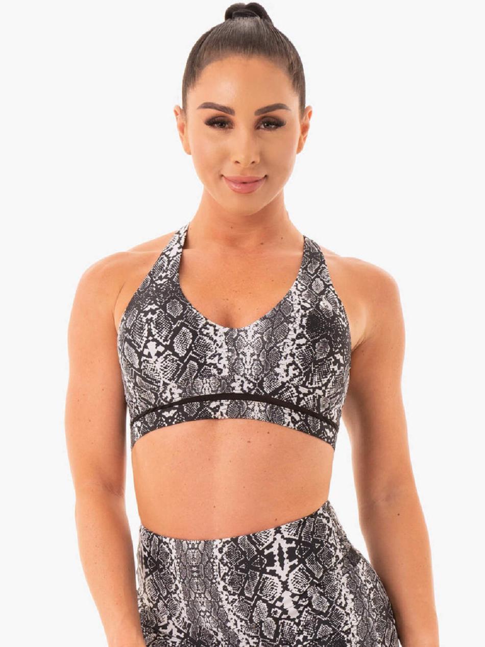 White / Snake Women's Ryderwear NEM X RW Sports Bras | 56RC51190