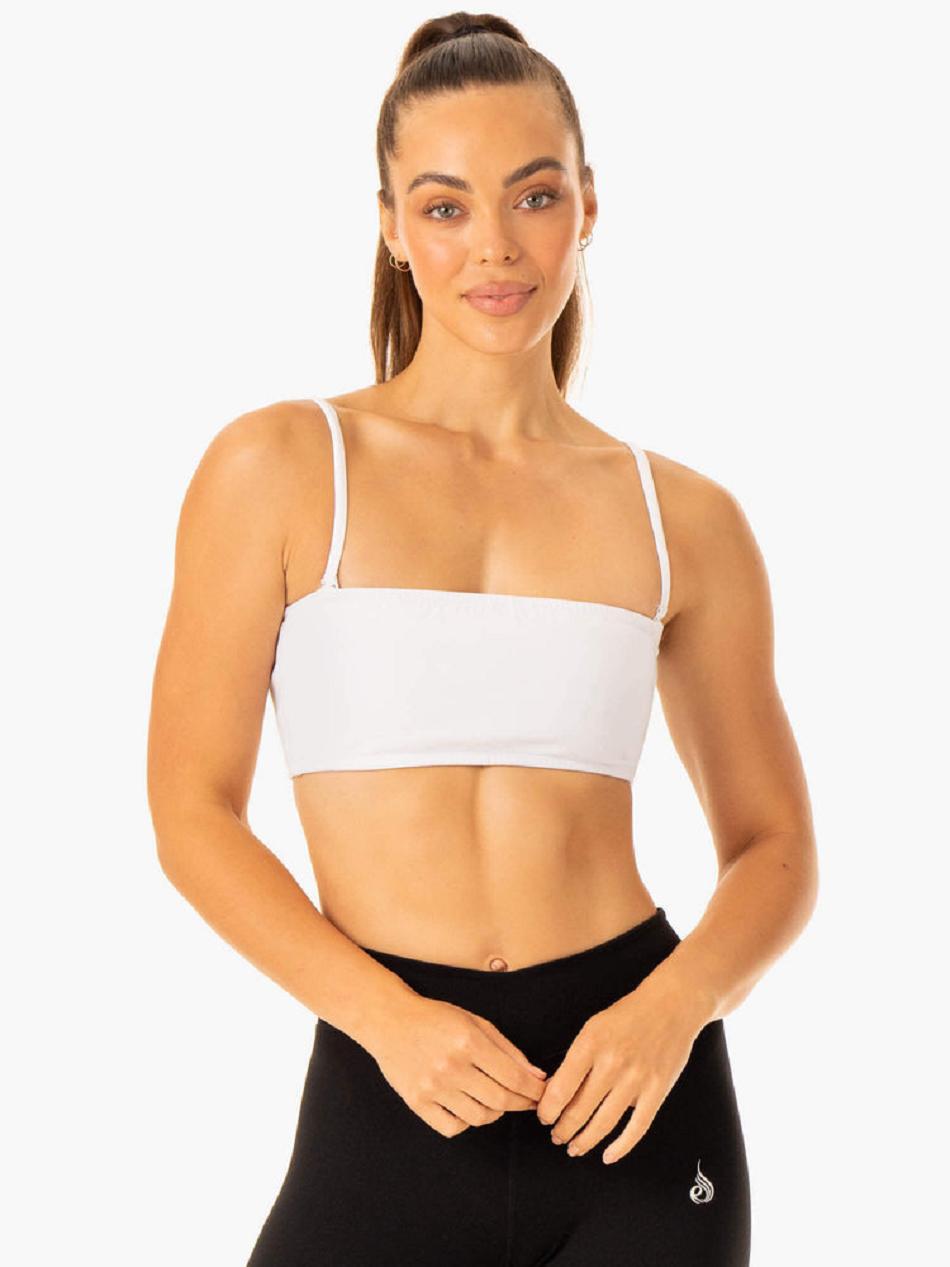 White Women\'s Ryderwear Convertible Bandeau Sports Bras | G2T43820