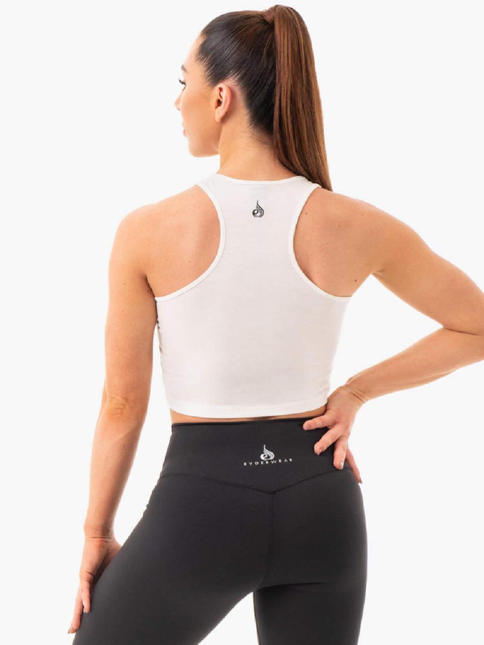 White Women's Ryderwear Cropped Racer Back Tank Top | NF5634637