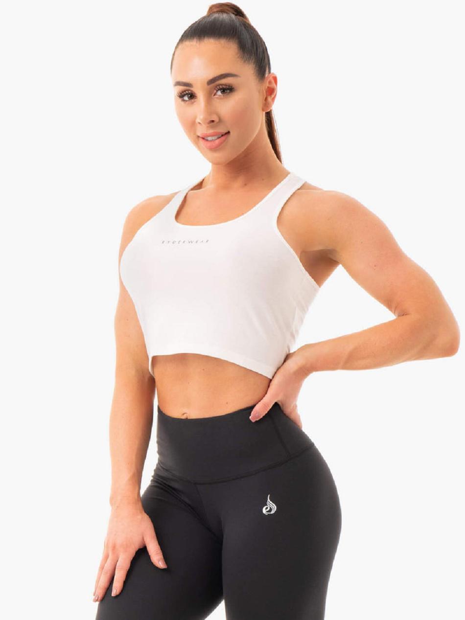 White Women's Ryderwear Cropped Racer Back Tank Top | NF5634637