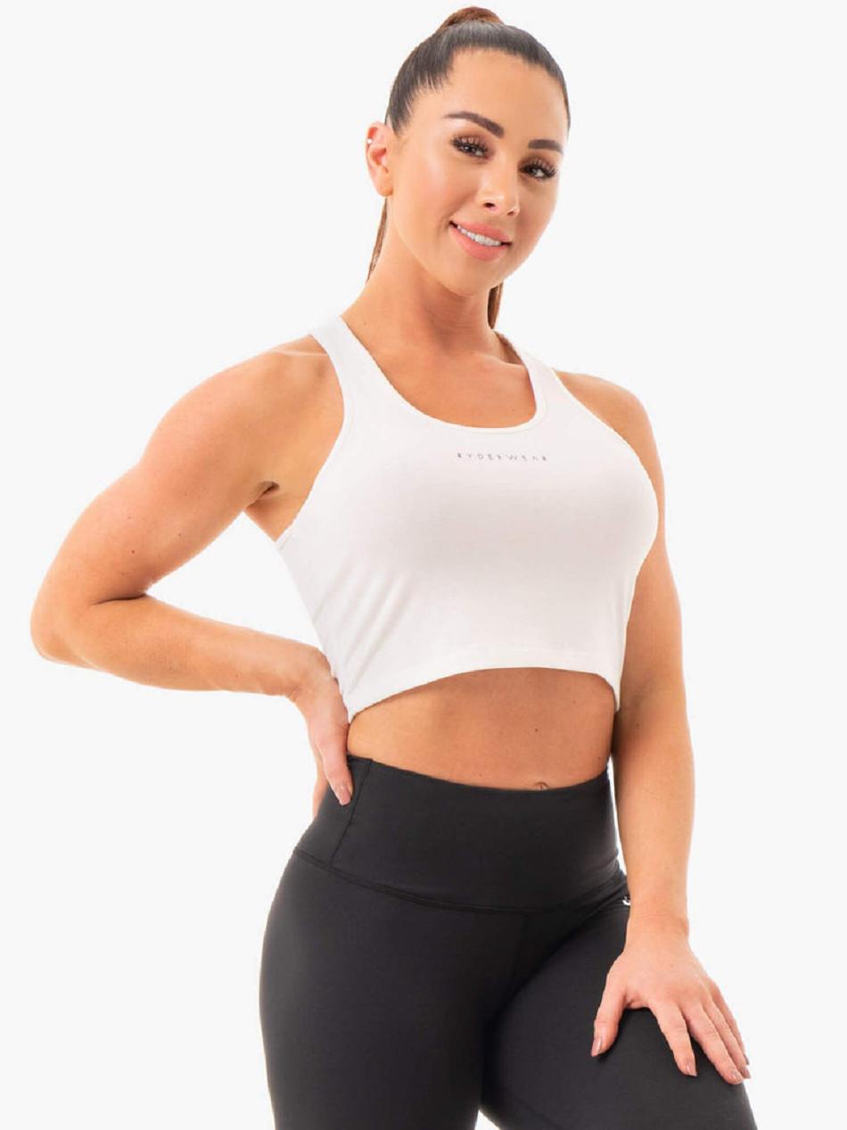 White Women's Ryderwear Cropped Racer Back Tank Top | NF5634637