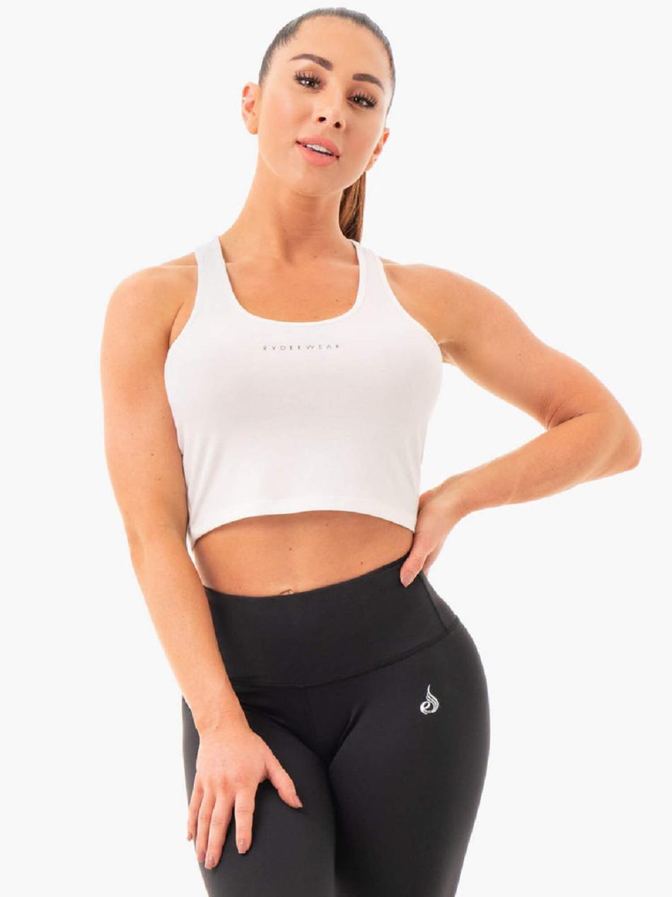 White Women\'s Ryderwear Cropped Racer Back Tank Top | NF5634637