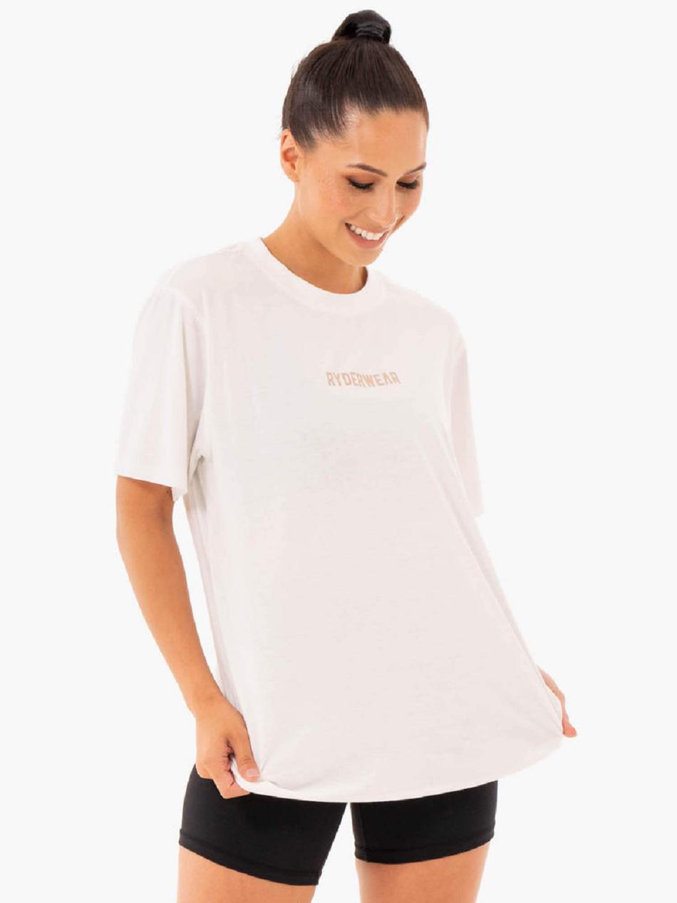 White Women\'s Ryderwear Define Long Line T-shirt | 69RW63699