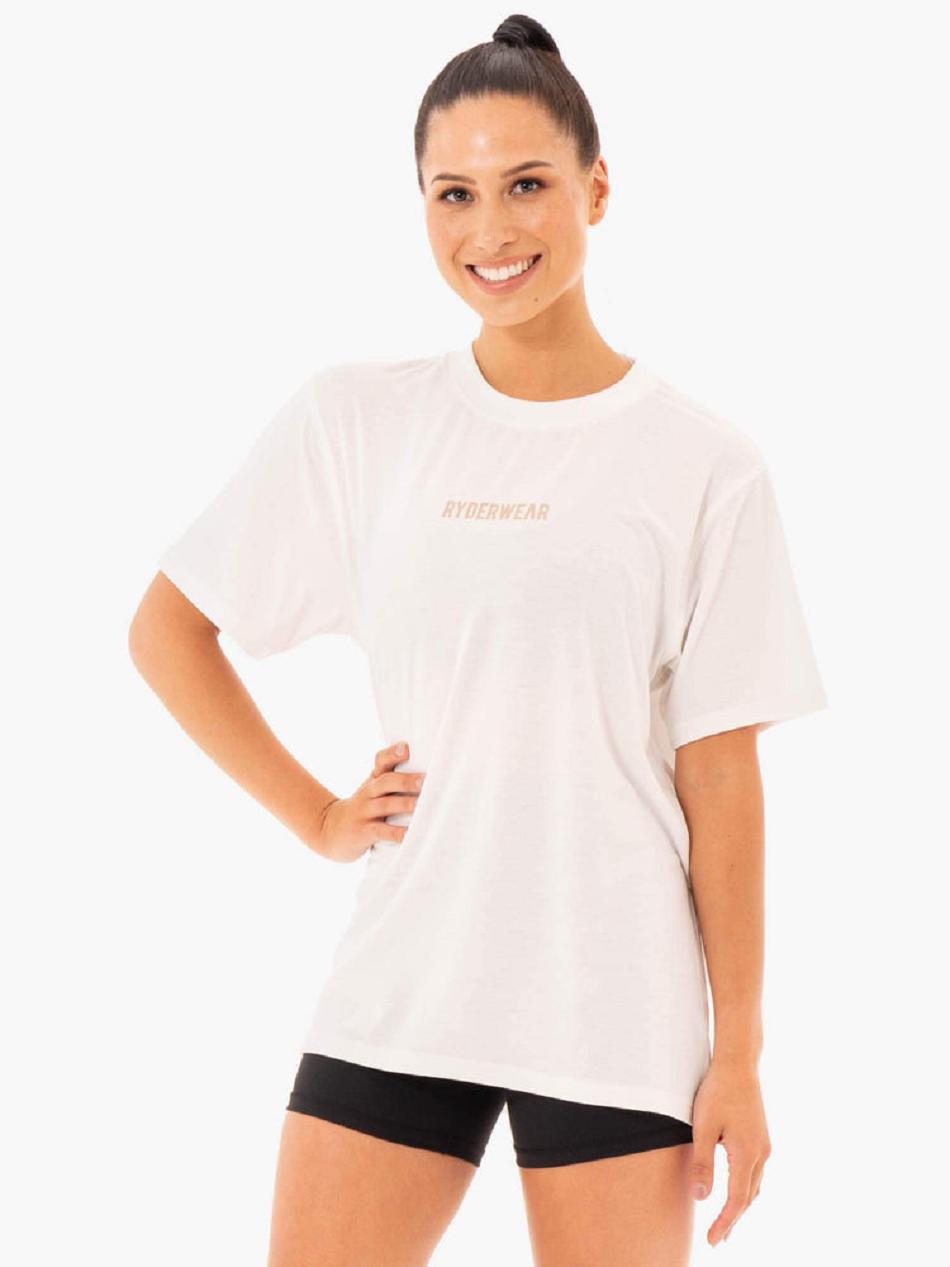 White Women's Ryderwear Define Long Line T-Shirt Top | SF5995582