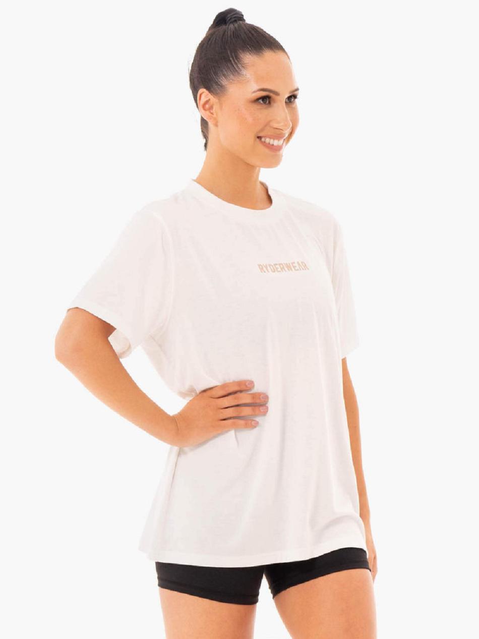 White Women's Ryderwear Define Long Line T-Shirt Top | SF5995582