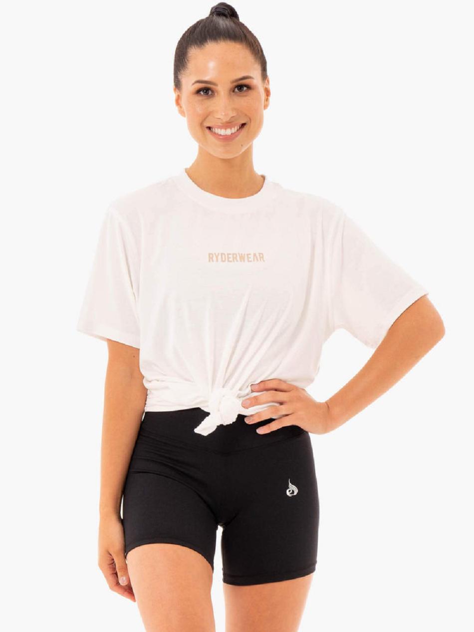 White Women's Ryderwear Define Long Line T-Shirt Top | SF5995582