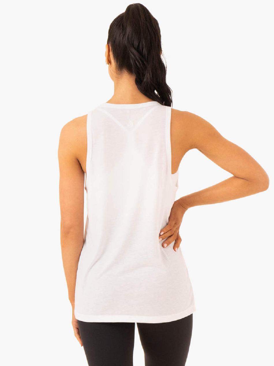 White Women's Ryderwear Ease Relaxed Tank Top | 65RW64051