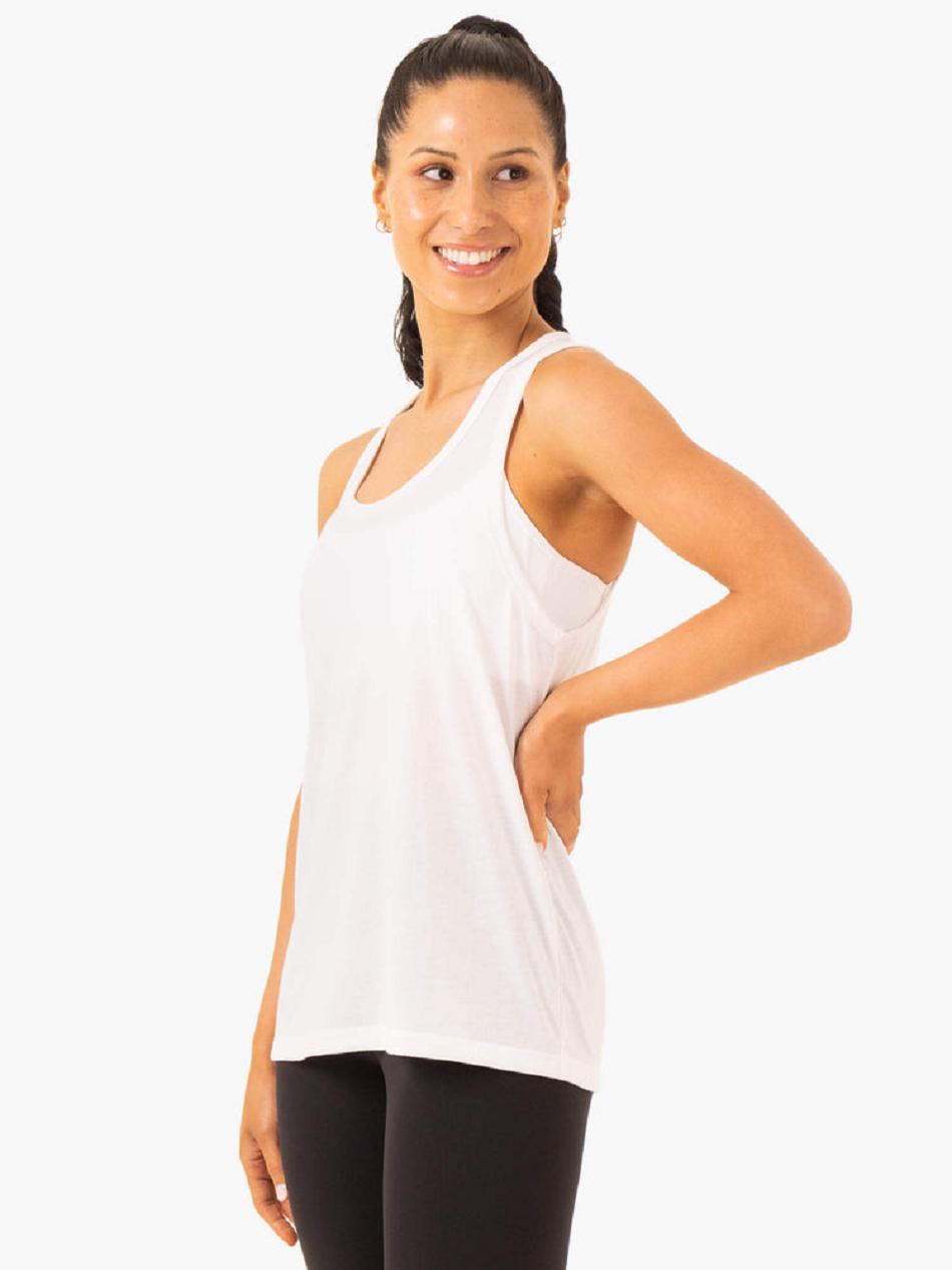 White Women's Ryderwear Ease Relaxed Tank Top | 65RW64051