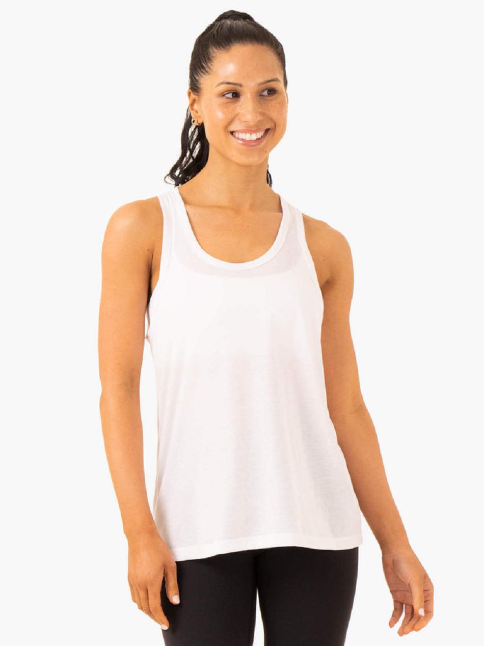 White Women\'s Ryderwear Ease Relaxed Tank Top | 65RW64051