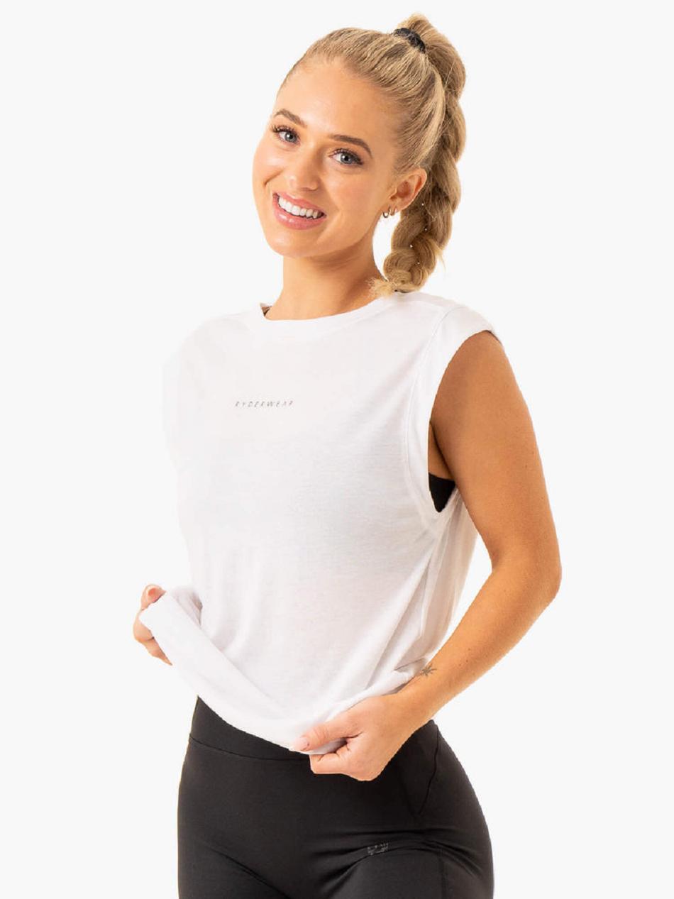 White Women's Ryderwear Element Wide Cut Tank Top | HY6612063