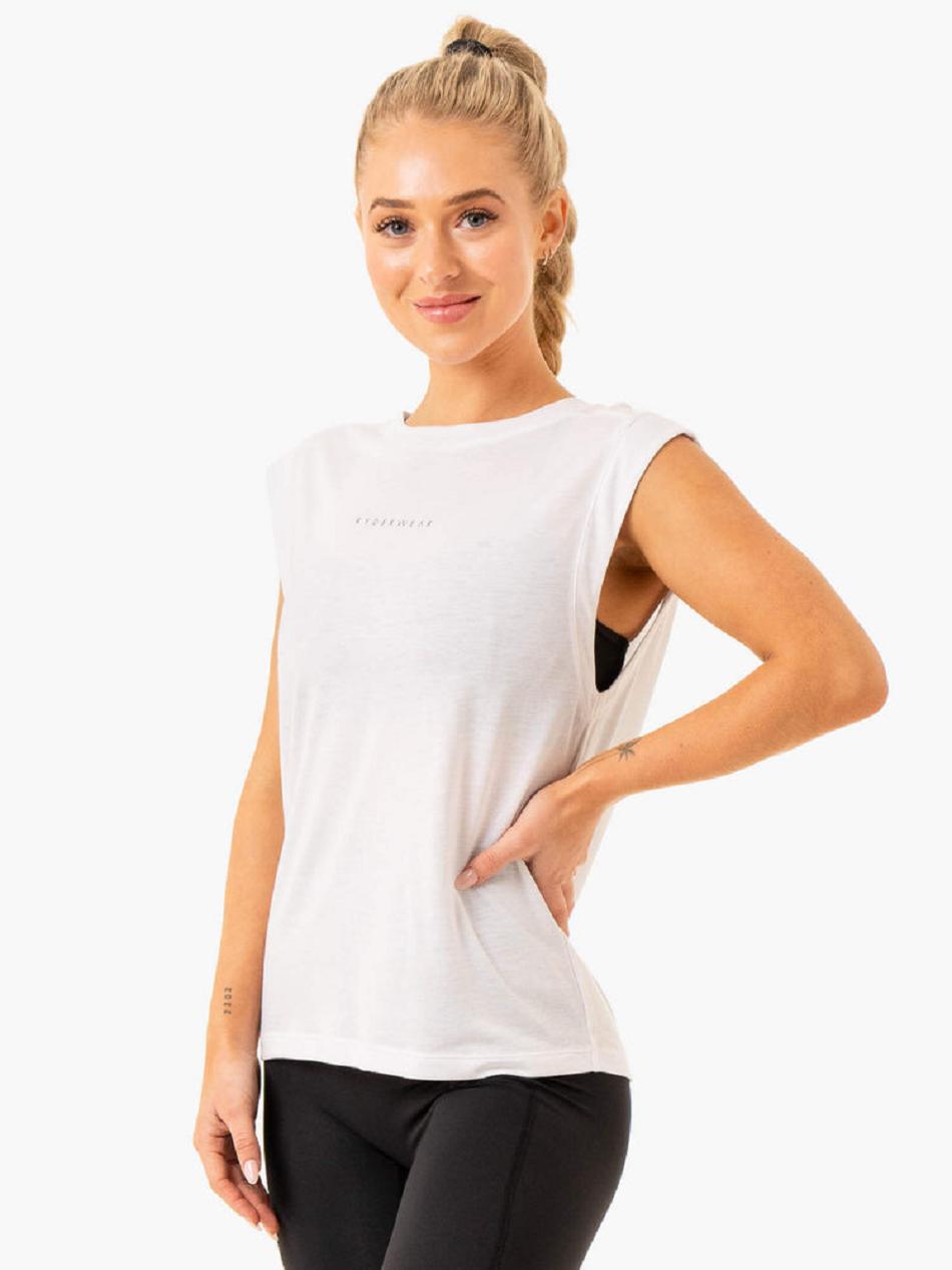 White Women's Ryderwear Element Wide Cut Tank Top | HY6612063