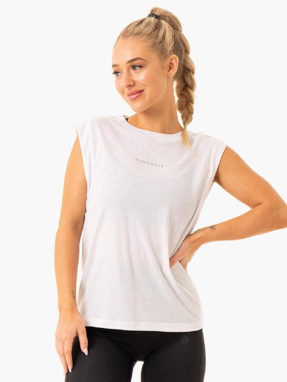 White Women\'s Ryderwear Element Wide Cut Tank Top | HY6612063