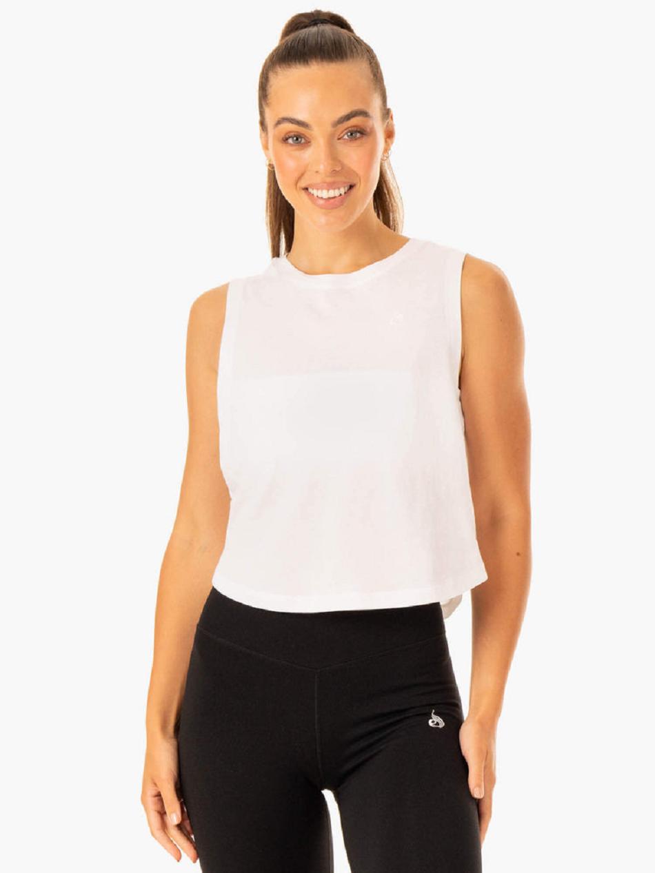 White Women\'s Ryderwear Flow Scoop Tank Top | 135G31356