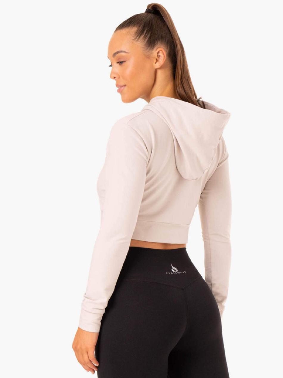 White Women's Ryderwear Hybrid Fitted Hoodie | 65Y7575652