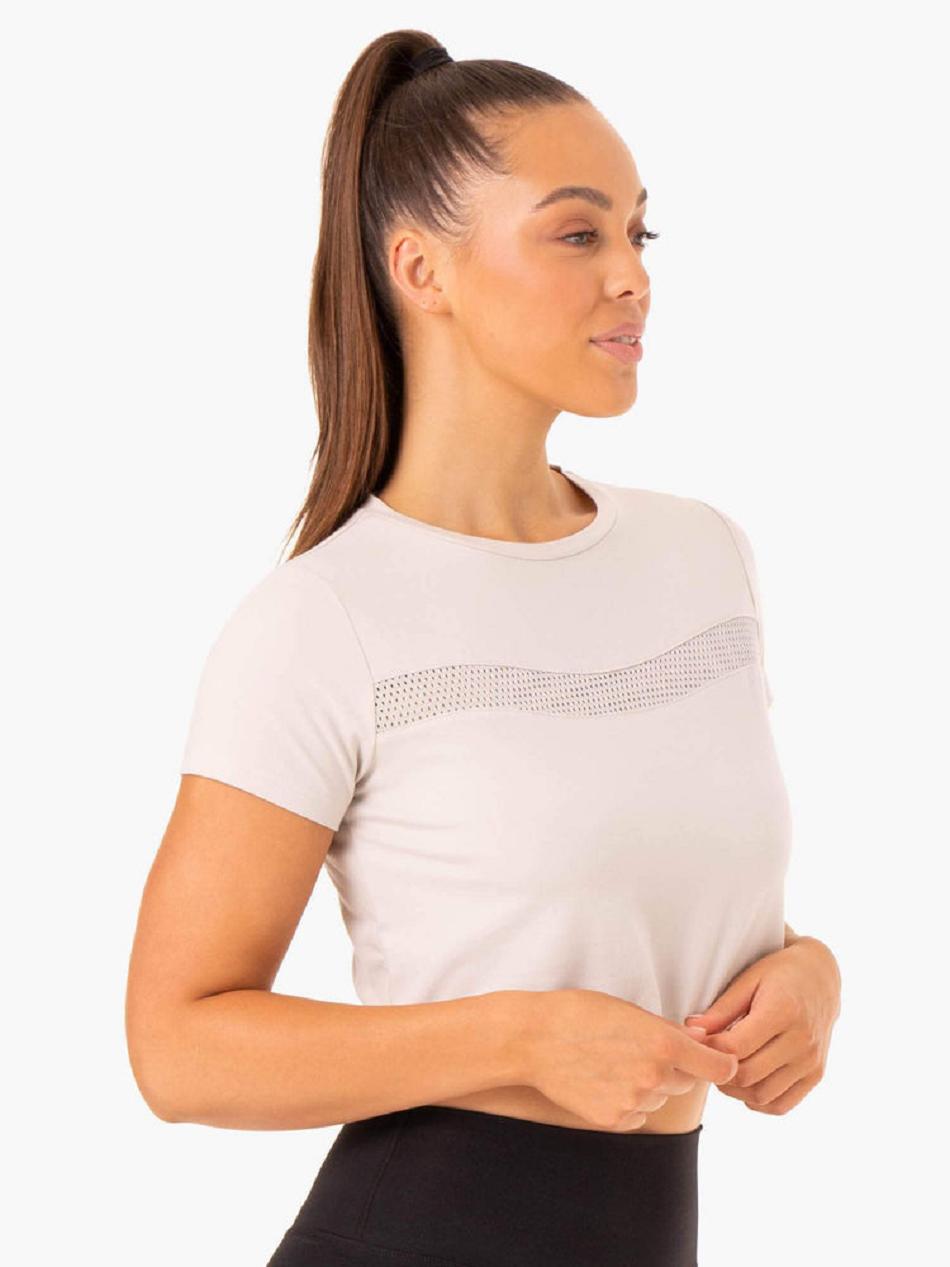 White Women's Ryderwear Hybrid Mesh Tee Top | 65GA72619