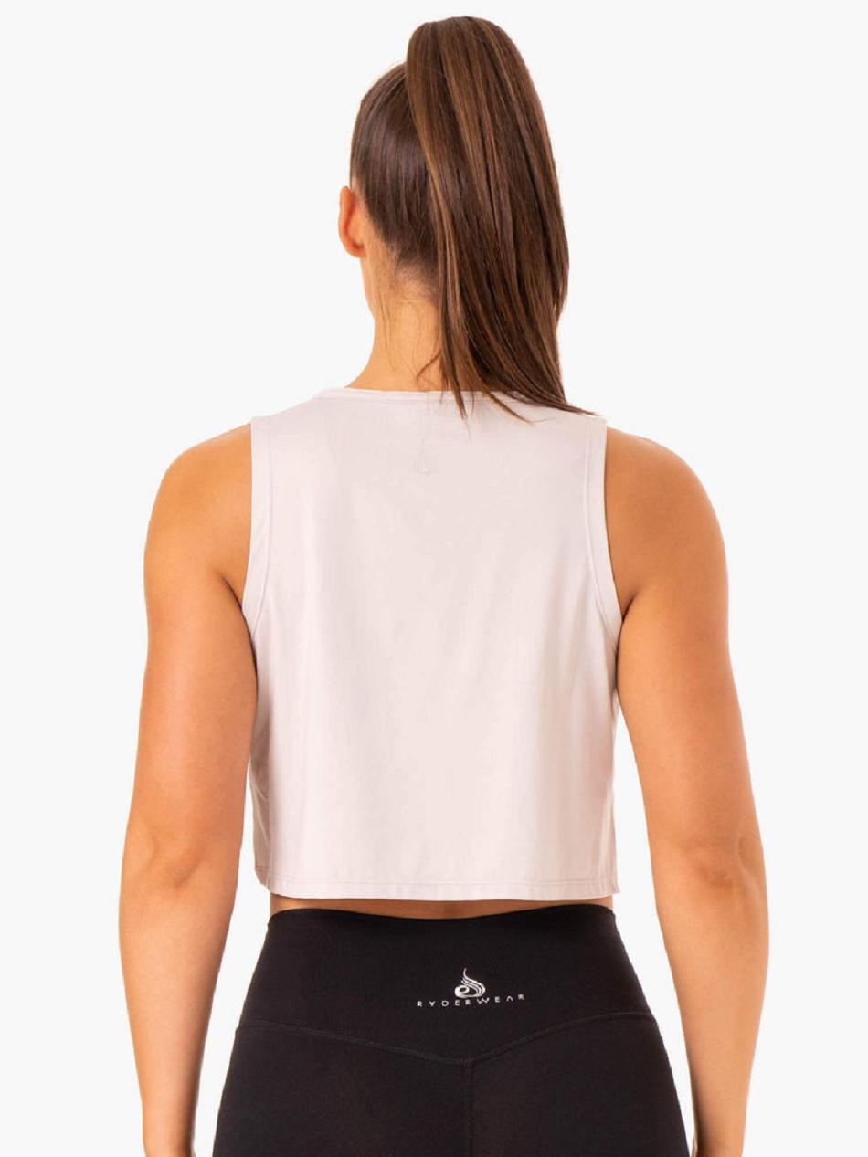 White Women's Ryderwear Hybrid Muscle Tanks | 68RW70455