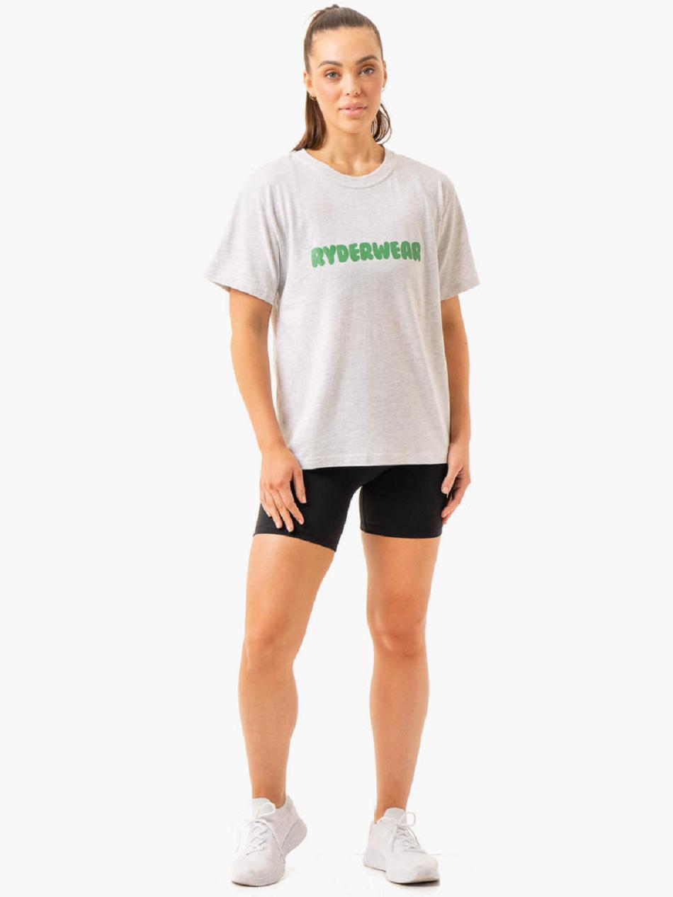 White Women's Ryderwear Icon Oversized T-shirt | 144DF23411