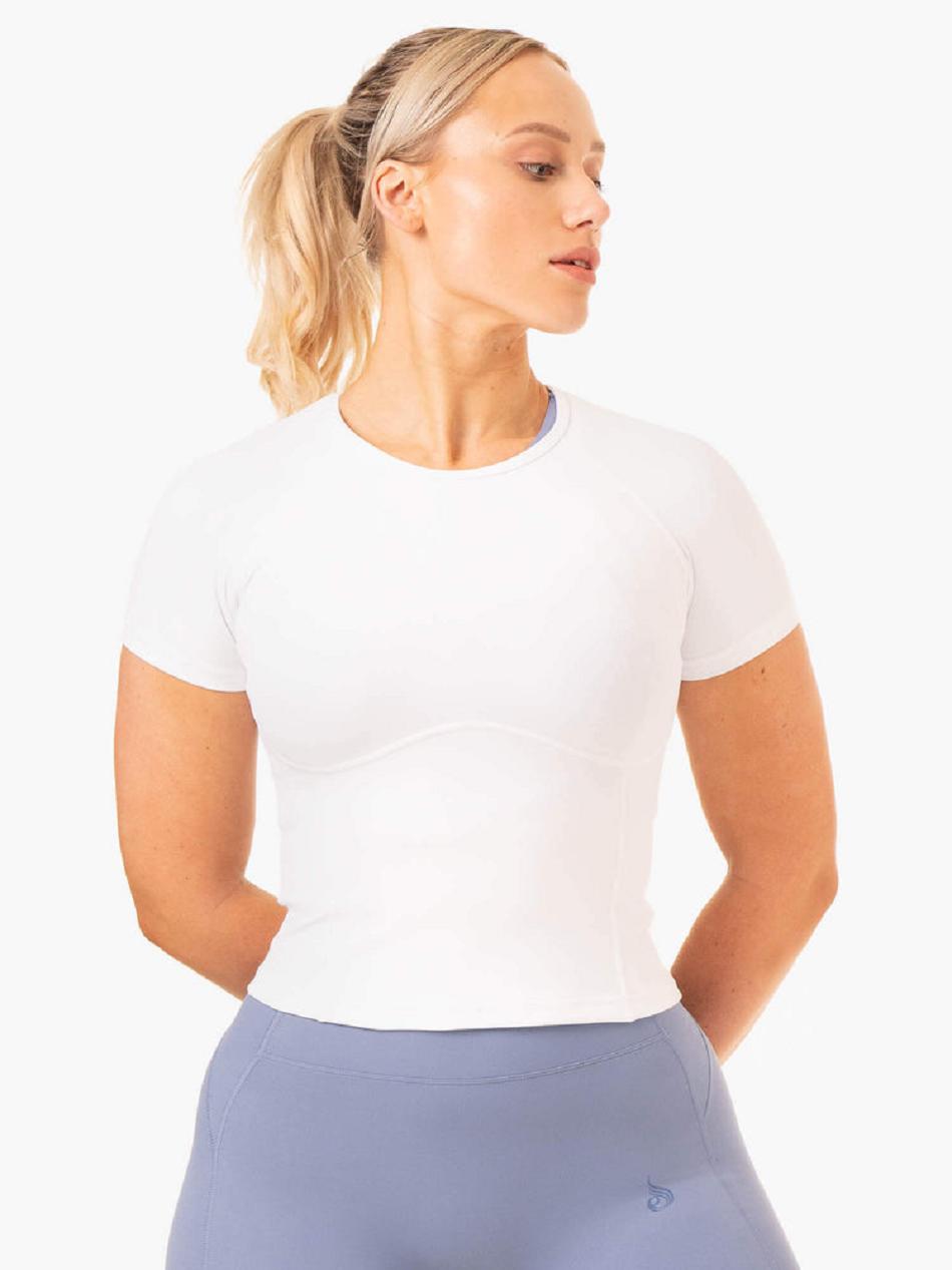 White Women's Ryderwear NKD Frame Fitted T-shirt | 122Y88788