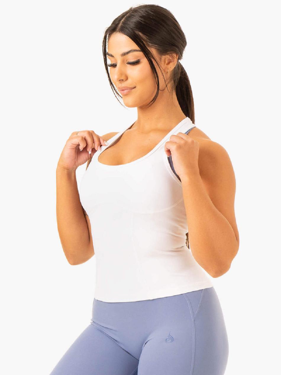 White Women's Ryderwear NKD Frame Tank Top | 138DF81943