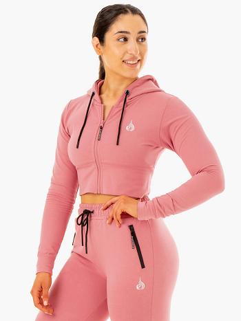 Apricot / Pink Women's Ryderwear Luxe Cropped Zip Hoodie Top | DF6292758