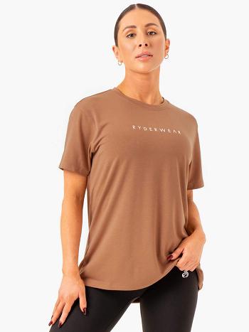 Beige Women's Ryderwear Boyfriend Longline T-Shirt Top | 61FE75617