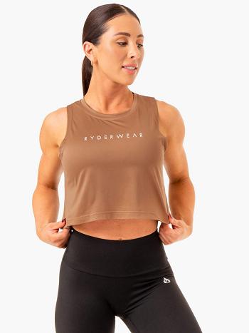 Beige Women's Ryderwear Hybrid Muscle Tanks | 68ES30395