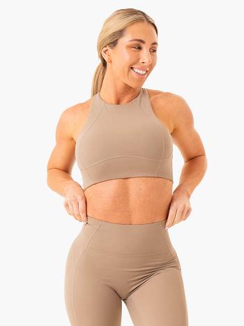 Beige Women's Ryderwear NKD Frame Long Line Sports Bras | 56KR57805