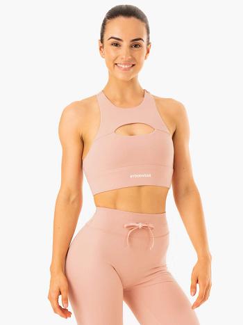 Beige Women's Ryderwear Replay Cut Out Sports Bras | 6Y5547777